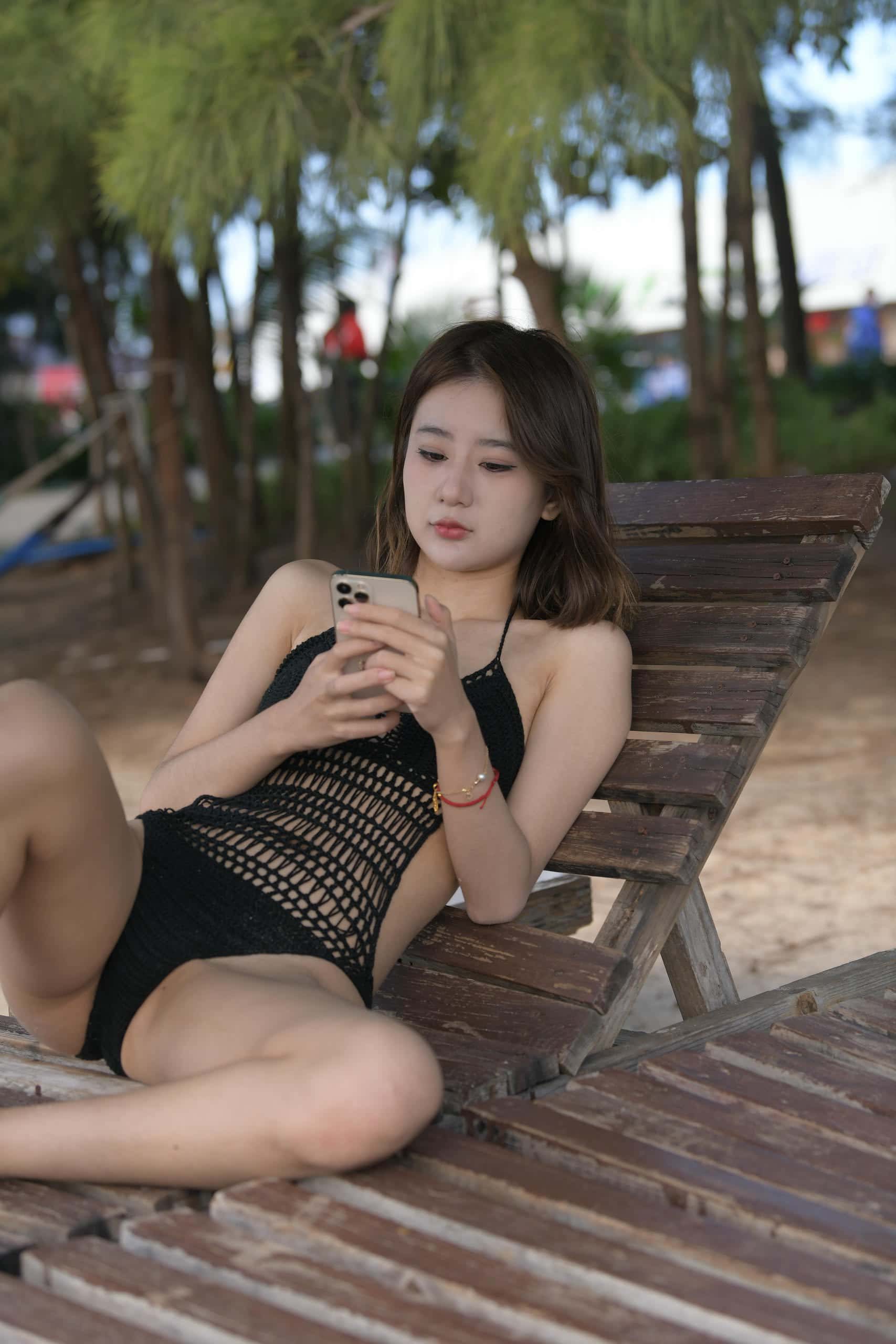 图片[3]-海边度假的黑色泳装少女【445P】QB7080-师姐图集